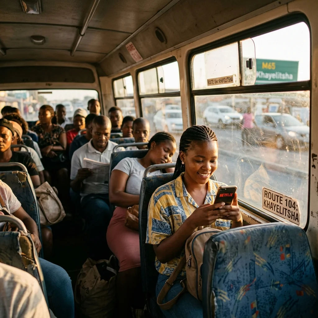 Woman streaming in a minibus taxi